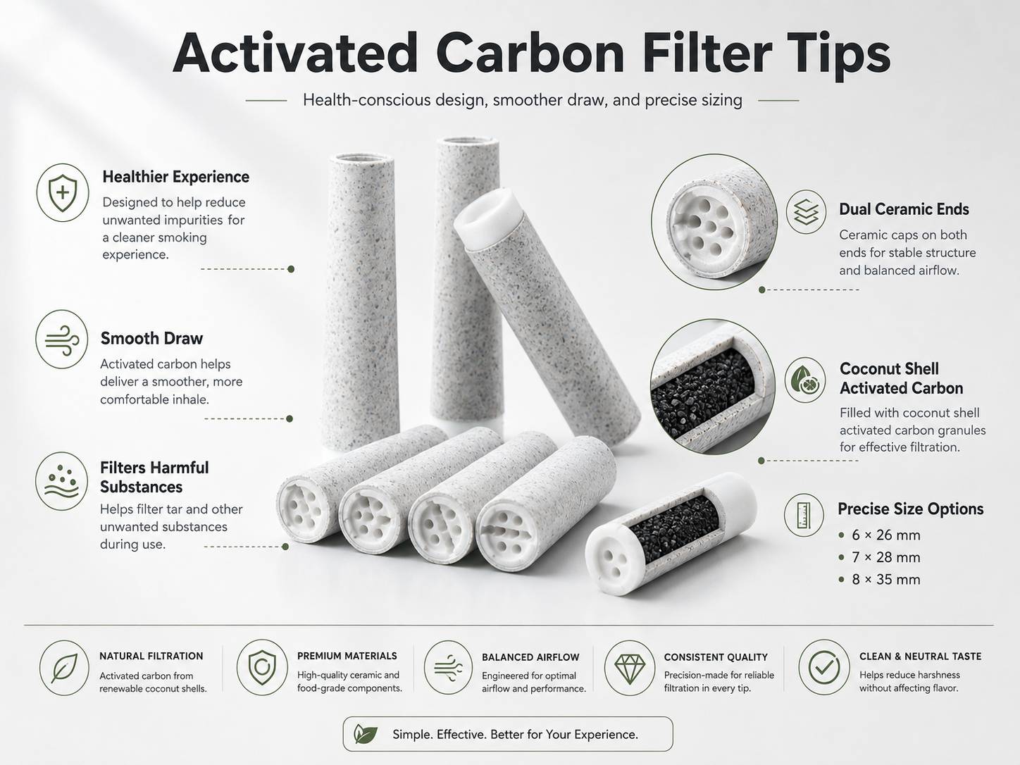 straight activated carbon filter tips 7mm